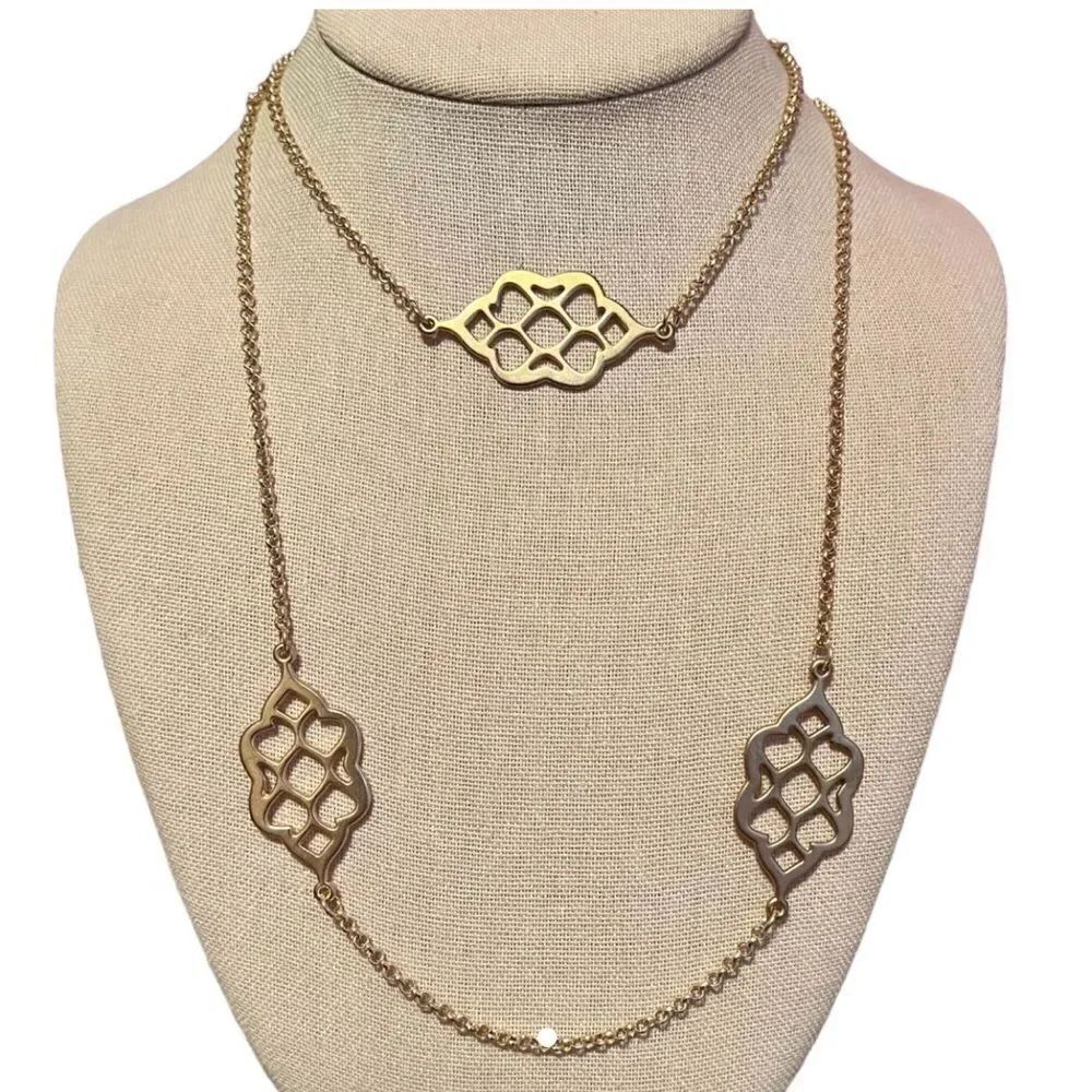 Matte Gold Tone Long Statement Necklace